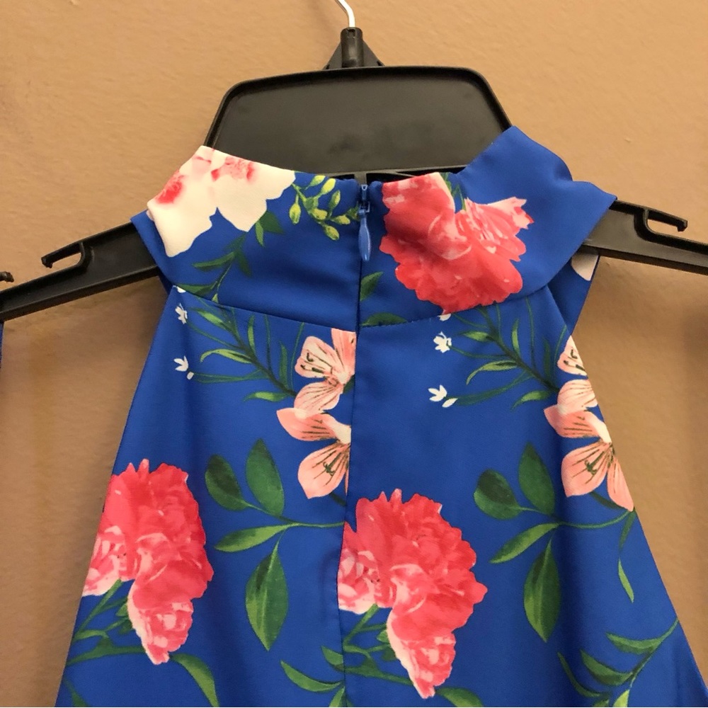 Eliza J Floral Halter High‎ Neck Sleeveless Tiered Dress Blue Pink 8 - Picture 10 of 11
